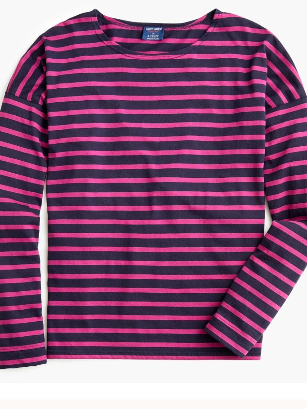 Saint James for J.Crew Slouchy Breton Striped Shirt Size Large Black/Pink Stripe